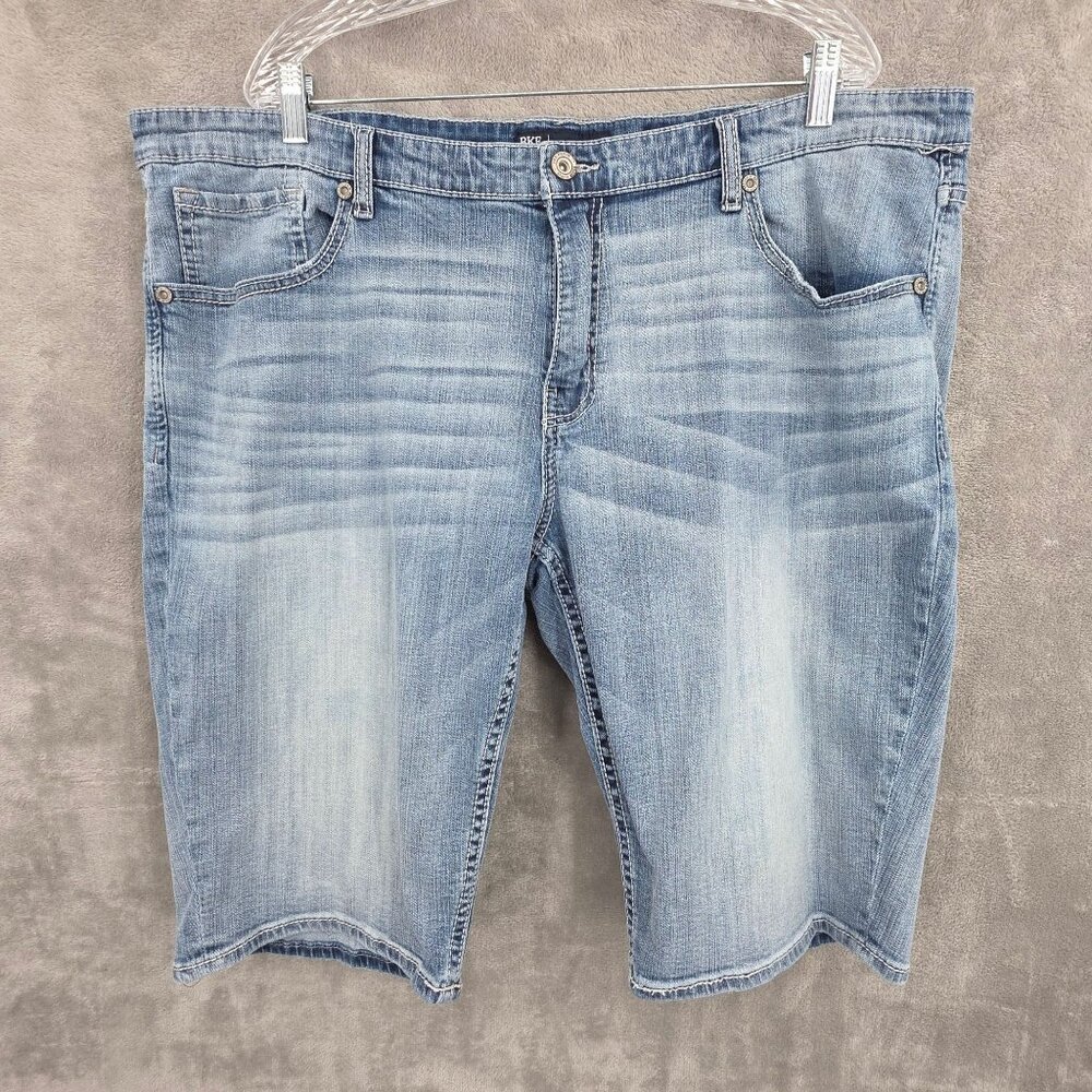 BKE Derek Denim Jean Shorts 42 Light Wash Blue Cotton Stretch Casual Whiskering